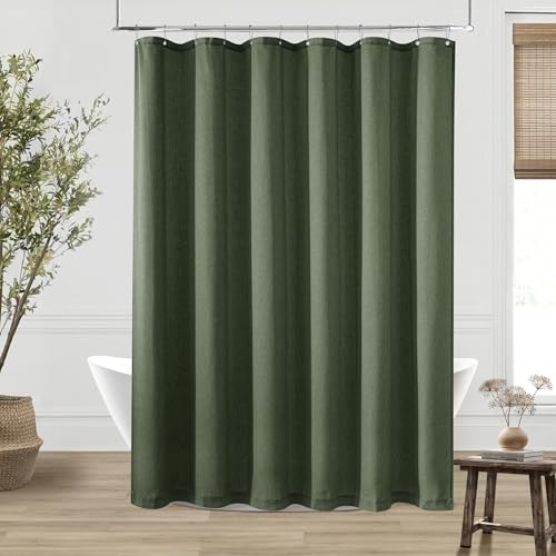 Olive Green Shower Curtain for Bathroom Water Repellent 72x75 Inch | Linen Textured, Boho Farmhouse Vintage Rustic Country, Shower Curtains, Fabric Drapes, with Hooks Sets, 75 Inches Long - color: Olive Green, size: 72"W x 75"L (Pack of 1)