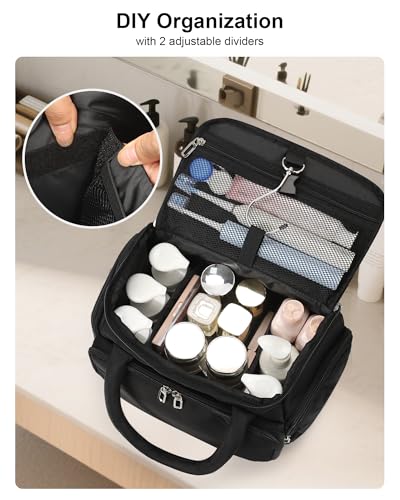 Hanging Toiletry Bag for Women - Travel Makeup Organizer with Brush Compartment, Portable Cosmetic Case with Removable Dividers for Full-Size Container, Lightweight Travel Bag for Trip - Black - color: 02-Black, size: X Large