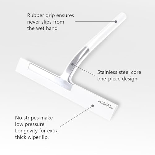 Shower Squeegee 9" with Silicone Hook - All Purpose Squeegee for Shower Glass Door Mirrors Bathroom Tiles Car Windows Glass Door Blade Showers - White - color: White, size: 9 Inches