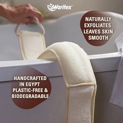 Waritex Organic Egyptian Extra-Long Loofah Exfoliating Back Scrubber | Natural Loofah Fiber Exfoliating Body Scrubber for Shower Deep Clean, Hard-to-access Body and Back Areas for Men and Women