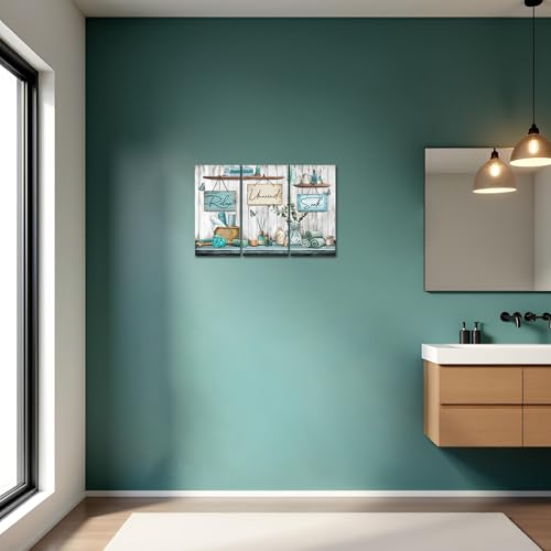 sechars Bathroom Wall Art Relax Unwind Soak Signs Canvas Prints Teal Spa Decor, 8x16 Inches Each, Framed (Teal) - color: Teal