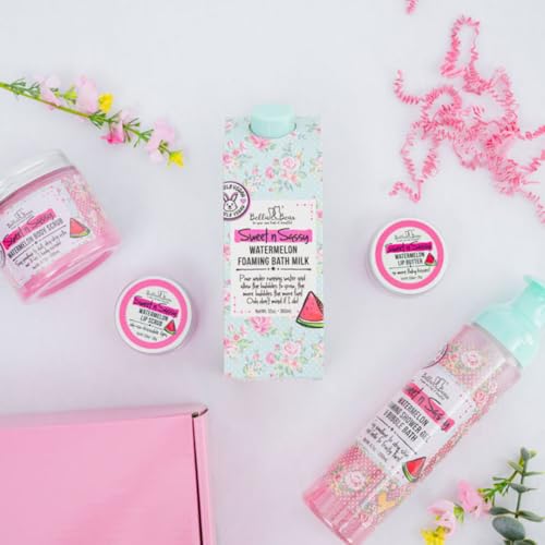 Bella & Bear Sweet 'n' Sassy Watermelon Mega Bath & Body Gift Set with Foaming Shower Gel & Bubble Bath, Bath Milk, Body Scrub & Lip Scrub and Lip Butter Great Gifts for Women