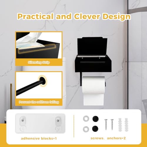 Toilet Paper Holder with Shelf, Toilet Paper and Wipes Holder, Wipes Dispenser and Storage, Stainless Steel Wall Mount Toilet Paper and Flushable Wipes Storage
