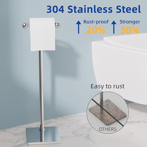 RUACQ Toilet Paper Holder Stand, Bathroom Toilet Paper Roll Holder Free Standing, Toilet Tissue Holder Stand with Post Pivoting Design, Stable Weighted Base, SUS304 Stainless Steel (Chrome) - color: Chrome, size: Free Standing