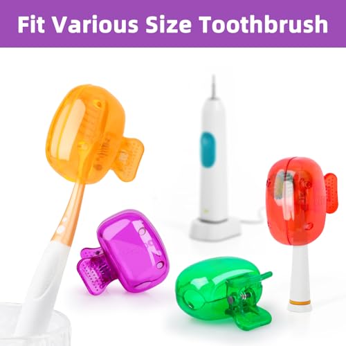 Hxezoc 4 Pack Toothbrush Covers Toothbrush Holders Toothbrush Protector Cap Brush Pod Case Protective Portable Plastic Clip for Household Travel, Bathroom, Camping, School, Business - color: Green, Red, Orange, Purple