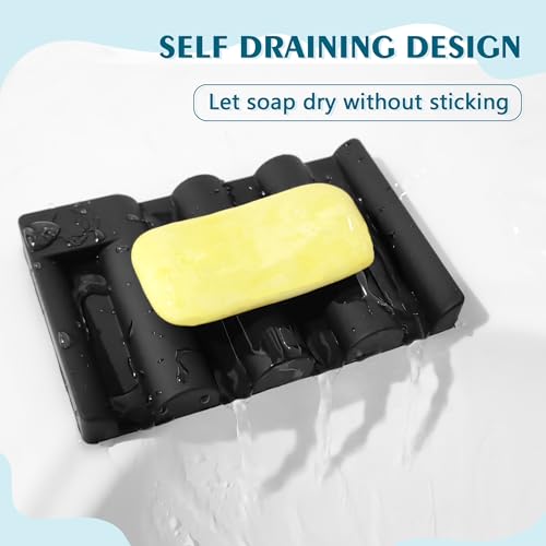 Silicone Soap Dish,Self Draining Soap Holder Perfect for Shower,Bathroom Sink,Kitchen Sink & Travel,Non-Slip Bar Soap Holder Extend Soap Life,Keep Soap Bars Dry & Easy Cleaning Black-1Pcs - color: Black-1pcs