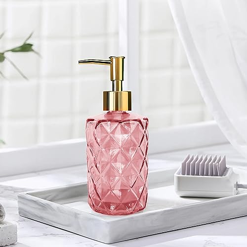 Glass Soap Dispenser with Gold Pump, Bathroom Soap Dispenser, 330ml Hand Foam Lotion Dispenser, Refillable Liquid Soap Bottle for Kitchen, Hand Sanitizer, Lotion (Pink) - color: Pink&gold
