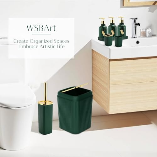 17PCS Bathroom Accessories Set, Dark Green Bathroom Set Bathroom Accessories Set with Trash Can, Toilet Brush, Toothbrush Holder, Qtip Holder & 3PCS Soap Dispenser - size: Bath Set with Press-Top Trash Can, style: Dark Green