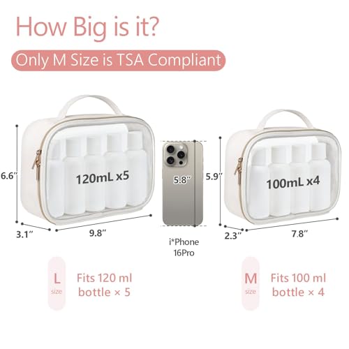 PACKISM Clear Makeup Bag Foldable - TSA Approved Toiletry Bag for Travel | Metal Zipper, Reinforced Seam, Water Resistant, Medium for Carry-on, Large for Checked Luggage, for Car Storage Organizer - color: 2 Pack Glitter Textured White, size: Hybrid Trave