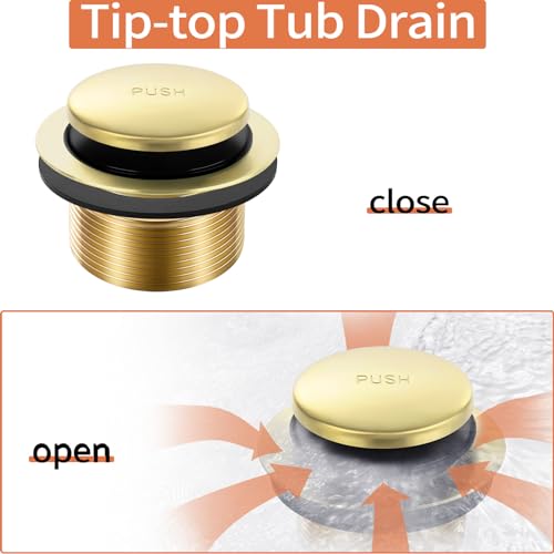 Gold Bathtub Drain Tip-Toe Tub Trim Set with Two-Hole Overflow Faceplate Bathroom Tub Drains Replacement Conversion Tub Drain Kit Assembly with Universal Fine & Coarse Thread - color: Gold
