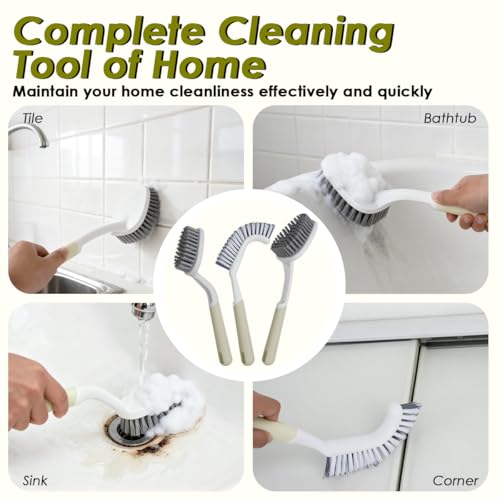 3 Pack Shower Scrub Brush Set, Stiff Bristles Grout Cleaner Brush, Scrub Brushes for Cleaning Bathtub, Bathroom, Shower, Tile, Carpet, Kitchen, Sink, Floor (Green) - color: Green