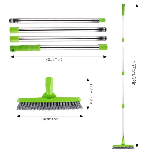2 Pack Grout Brush with Long Handle, Swivel Cleaning Grout Line Scrubber - Durable Handle Grout Cleaner Brush for Bathroom,Tile,Baseboard,Walk in Shower,Corner & Narrow Space (Green) - color: Green