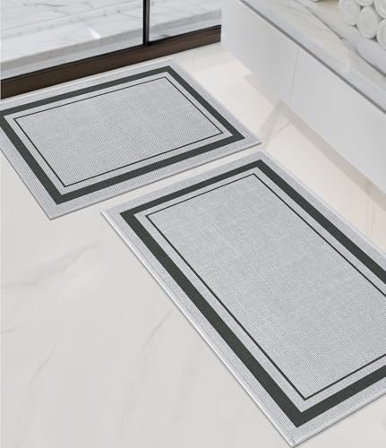 chakme 2 Piece Bathroom Rug Set, Ultra Thin Bath Mat, Quick Dry, Absorbent, Non Slip, Machine Washable, Light Grey, 17"x24"+17"x32" - color: Light Grey, size: 2-Piece (17" x 24" + 17" x 32")