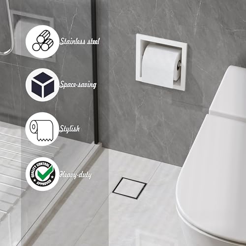 Neodrain Recessed Toilet Paper Holder, White Stainless Steel Built-in Tissue Paper Roll Holder, Roll Paper Holder for Bathroom Wall - color: White, size: 6X6In