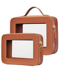 Popvibe Clear Makeup Bag Toiletry Case Travel Transparent Cosmetic Bag with Zipper, Portable Make Up Organizer Traveling Compact Car Bag for Essentials - color: Brown, style: Dual Elegance