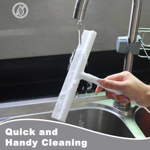 Squeegee for Shower Glass Doors, Resilient Loop - No-Drill & Adhesive Hook, Silicone Shower Squeegee with Stainless Steel Core, Cleaning Tool for Home, Kitchen, Bathroom & Car - White - color: White, size: with loop