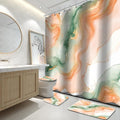 Lnond 4Pcs Marble Bathroom Sets with Shower Curtain and Rugs, Orange Green Marble Modern Art Bathroom Shower Curtain Sets with Rugs and Accessories - color: Orange Green Marble