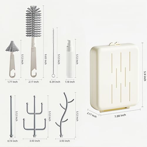 6-in-1 Baby Bottle Brush Set with Nipple Brush, Silicone Bottle Brush,Straw Brush, Soap Dispenser, Drying Rack, Portable Travel Cleaning Kit for Newborn Care with Baby Essential