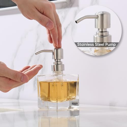 Square Bathroom Soap Dispenser Brushed Nickel, Glass Bottles with Stainless Steel Pump Cube Liquid Soap Dispenser Hand Kitchen - color: Brushed Nickel, size: 8.4oz-Square