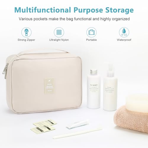 Mossio Hanging Toiletry Bag with Sturdy Hook - Large Portable Cosmetic Makeup Travel Organizer for Men & Women - color: Beige