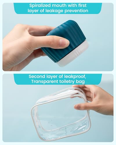 Mrsdry Travel Containers for Toiletries 4 Pack, TSA Approved Travel Size Toiletries, Travel Size Containers, With Clear Bag Leak Proof Silicone Jars, Travel Essentials Creams Jars Carrying Small Items - color: Blue, size: 3 oz
