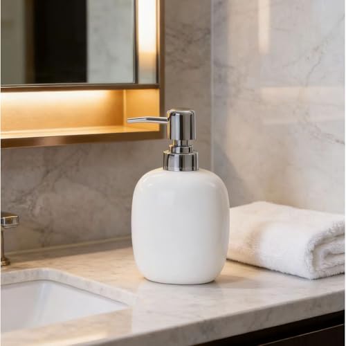 12OZ White Ceramic Soap Dispenser for Bathroom Liquid Hand Dish Pump Soap - color: Oval