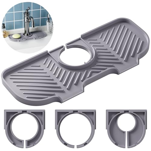 Faucet Mat for Kitchen Sink，6° Slope Sink Splash Guard，Splash Guard for Kitchen Sink，Kitchen Sink Splash Guard for Dish Soap Sponge Holder，Silicone Faucet Guard & Draining Mat-Purple
