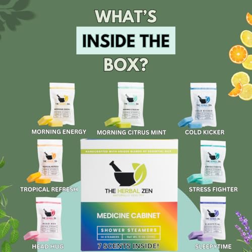 The Herbal Zen Shower Steamers Aromatherapy Tablets 14 Pack - 7 Pure Essential Oil Blends for Daily Relaxation and Wellness - Shower Bombs Gift Set for Women and Men - style: Variety Gift Box