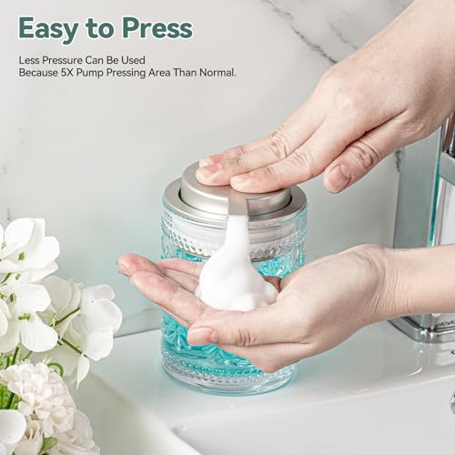 Glass Foam Soap Dispenser, 8 Oz Face Wash Dispenser for Bathroom, Vintage Glass Clear Foaming Hand Soap Dispenser, Small Refillable Lotion Dish Dispenser for Kitchen, Matte Silver Pump - color: Matte Silvery-8 Oz