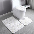 Marble 3-Piece Nonslip White Gold Bathroom Rugs and Mats Set - Soft, Washable, Water Absorbent Shower Rug with U-Shaped Contour and Toilet Lid Cover - color: White Gold, size: Set of 3