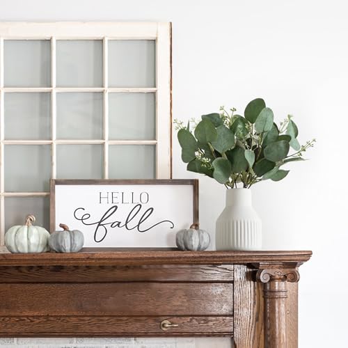 Dahey Artificial Eucalyptus Stems in Small Ceramic Vase Centerpiece Table Decorations Modern Farmhouse Decor Fake Eucalyptus Plants with Vase for Bathroom Kitchen Shelf Living Room Home Decor, White - color: White, size: Small