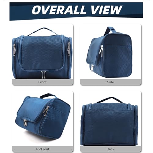 Buruis Hanging Toiletry Bag for Women and Men, Large Water-Resistant Makeup Organizer with Sturdy Hook, Lightweight Nylon Dopp Kit for Full-Sized Toiletries & Cosmetics, Blue - color: Blue, size: Large