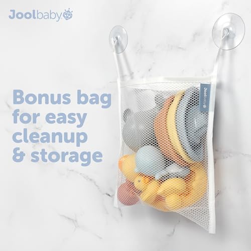 Jool Baby 12-Piece Bath Toy Gift Set with Bath Toy Storage Organizer | Makes a Great Baby Shower Gift – Gift-Ready Packaging – Includes Mesh Storage Bag for Air Drying & Keeping Toys Organized