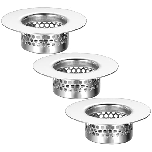 3 Pack Bathroom Sink Drain Strainer, Stainless Steel Drain Cover Sink Hair Catcher Mop Pool Slop Sinks Filter Rust-Proof Mesh Screen for Bathtub, Laundry, Utility, RV Sinks (Fits 1.25" to 1.6" Hole)