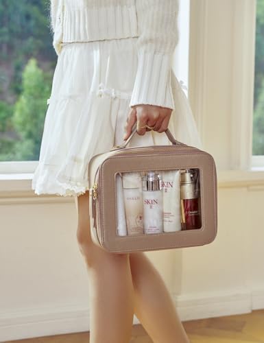 Popvibe Clear Makeup Bag Travel Cosmetic Case Transparent Toiletry Bag with Zipper, Portable Make Up Organizer Traveling Compact Car Bag for Essentials, Gold, Large - color: Gold, style: Large Luxe
