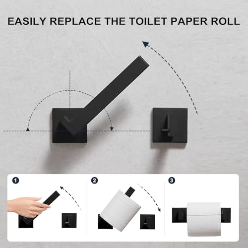 Toilet Paper Holder Wall Mount Matte Black, Stainless Steel Toilet Tissue Roll Holder Bathroom Square Toilet Paper Towel Roll Holder, Double Post Pivoting Tissue Handle - color: Matte Black