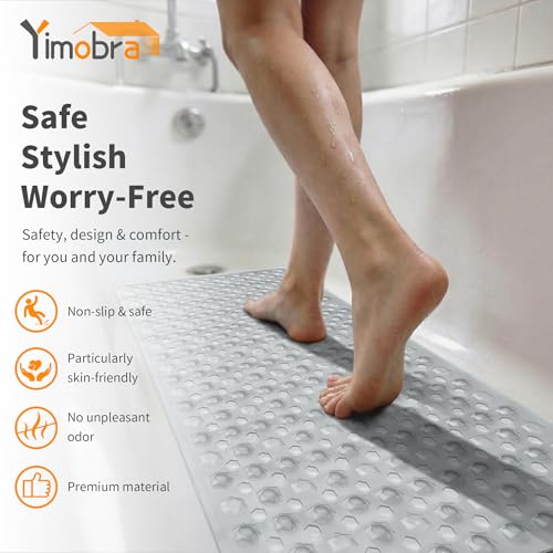 Yimobra Bath Tub Mat Non Slip, 34.5"X15.5" Long Shower Mat, Machine Washable Bathmat with Drain Holes and Suction Cups, Soft on Feet, Bathroom Essentials, Clear - color: Clear, size: 34.5 X 15.5 Inch