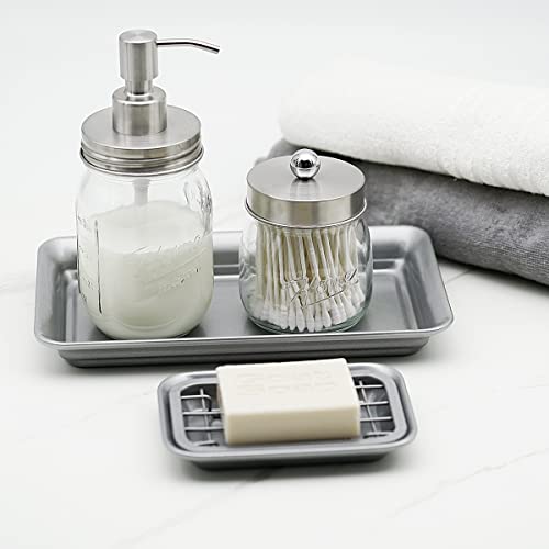 Kitchen and Bathroom Soap Dish Tray - Metal 2-Piece Soap Dish Tray with Drainage Grid and Holder for Kitchen Sink Countertops to Store Soap, Sponges, Scrubbers - Rust Resistant (2 Pack, Silver) - color: Silver