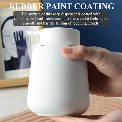 BosilunLife White Soap Dispenser - Ceramic Hand Dish Soap Dispenser for Bathroom 12ounce Refillable Liquid Hand Wash Dispenser for Essential Oil, Lotion Soap (Rubber Paint) - color: Rubber White