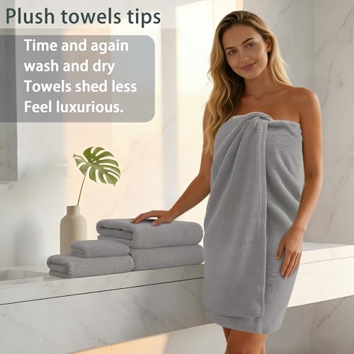VOOVA & MOVAS Gray Towels for Bathroom - 100% Cotton | Quick Dry | Soft | Thick, 3 Piece Towel Set, 1 Large Bath 30" x 56", 1 Hand 18" x 28", 1 Wash Cloth 13" x 13", Bathroom Essentials, Grey - color: Gray, size: 3 PC Bathroom Towel Set
