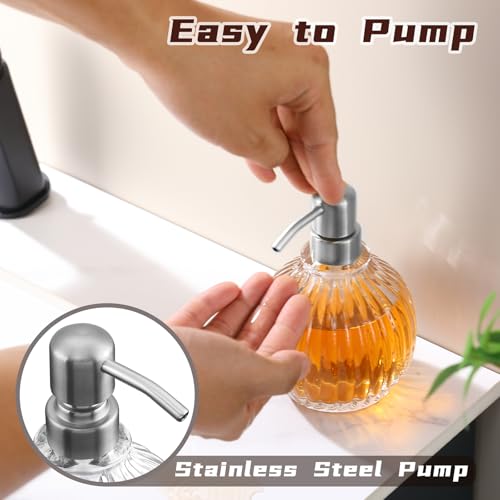 Round Bathroom Soap Dispenser Brushed Nickel Pump, Glass Bottle with Stainless Steel Pump Liquid Soap Dispenser Sphere Countertop Hand Kitchen - color: Brushed Nickel, size: 11oz-Round