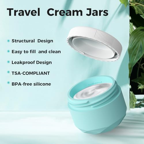Travel Containers for Toiletries, 4-Pack TSA Approved Silicone Jars (1.7oz) - BPA Free Leakproof Cosmetic Containers for Creams, Lotion, Skincare & Makeup with Bonus Waterproof Bag - color: Cream, size: 50ML