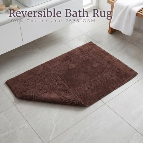Bathroom Rugs - 2-Piece Cotton Bathroom Mat Set - Machine Washable Bath Mats for Washroom, Kitchen, or Laundry Room by Lavish Home (Chocolate) - color: Brown