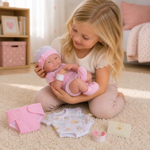 8 piece Layette Baby Doll Gift Set | JC Toys - La Newborn Nursery | 14" Life-Like Smiling Doll w/ Accessories | Pink | Ages 2+, Pink Smiling - color: Smiling Pink