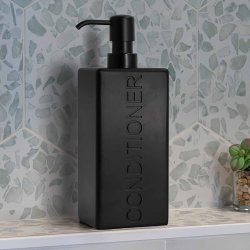 Rectangular Resin Dispenser Premium Bathroom Shampoo Conditioner Body Wash Bottle Modern Refillable Pump Design - color: Black