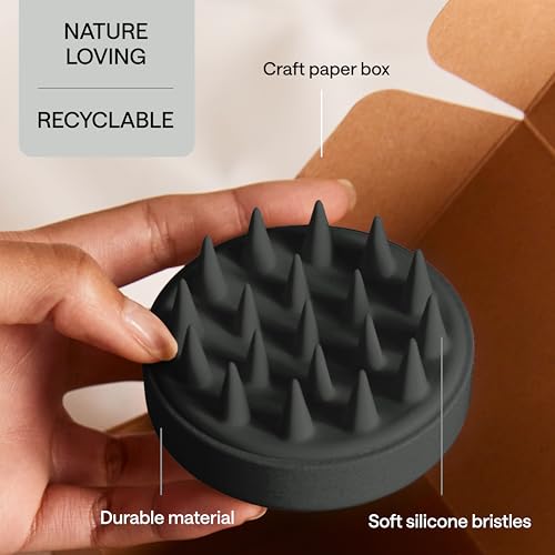 Silicone Scalp Scrubber for Dandruff – Serum, Balm, & Hair Oil Applicator – Scalp Massager Hair Growth for Men, Women – Shampoo Massager Brush or Head Scratcher – Alternative to Shower Comb (Black) - color: Black