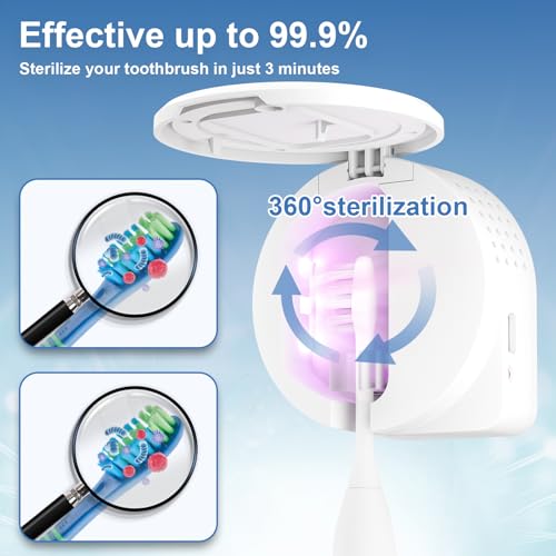 UV Toothbrush Sanitizer Holder, Toothbrush Sanitizer and Holder Cover Caps with Fan Drying, Rechargeable Portable Toothbrush Cleaner Case Fits Most Electric and Manual Toothbrushes (White) - color: White