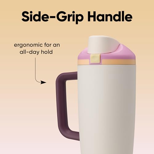 Owala FreeSip Tumbler Insulated Stainless Steel Water Bottle with Built-in Straw and Side Handle, For Travel, Work, School, and Sports, BPA Free, Leak Proof, 40oz, Daybreak - color: Daybreak, size: 40 Ounces