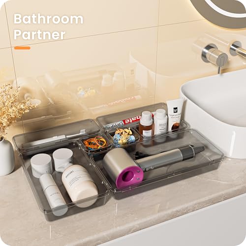 【Military Grade】A-LuGei Drawer Organizer,【𝟱𝗦𝗶𝘇𝗲】Makeup organizer,【Holds 177 Items】Bathroom Organizers and Storage,Organization and Storage,Desk Drawer Organizer for Vanity【Clear Black】 - color: Clear Black