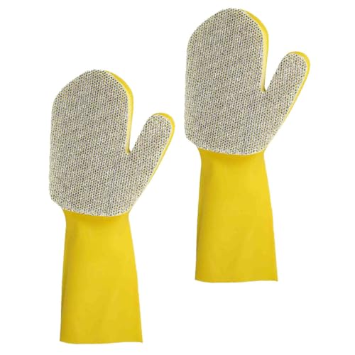 MAGICLULU Reusable Cleaning Gloves for Dishwashing 2pcs Set, Silver Glitter Latex Kitchen Washing Gloves with Sponge, Household Dishwashing Tool for Kitchen and Bathroom Cleaning